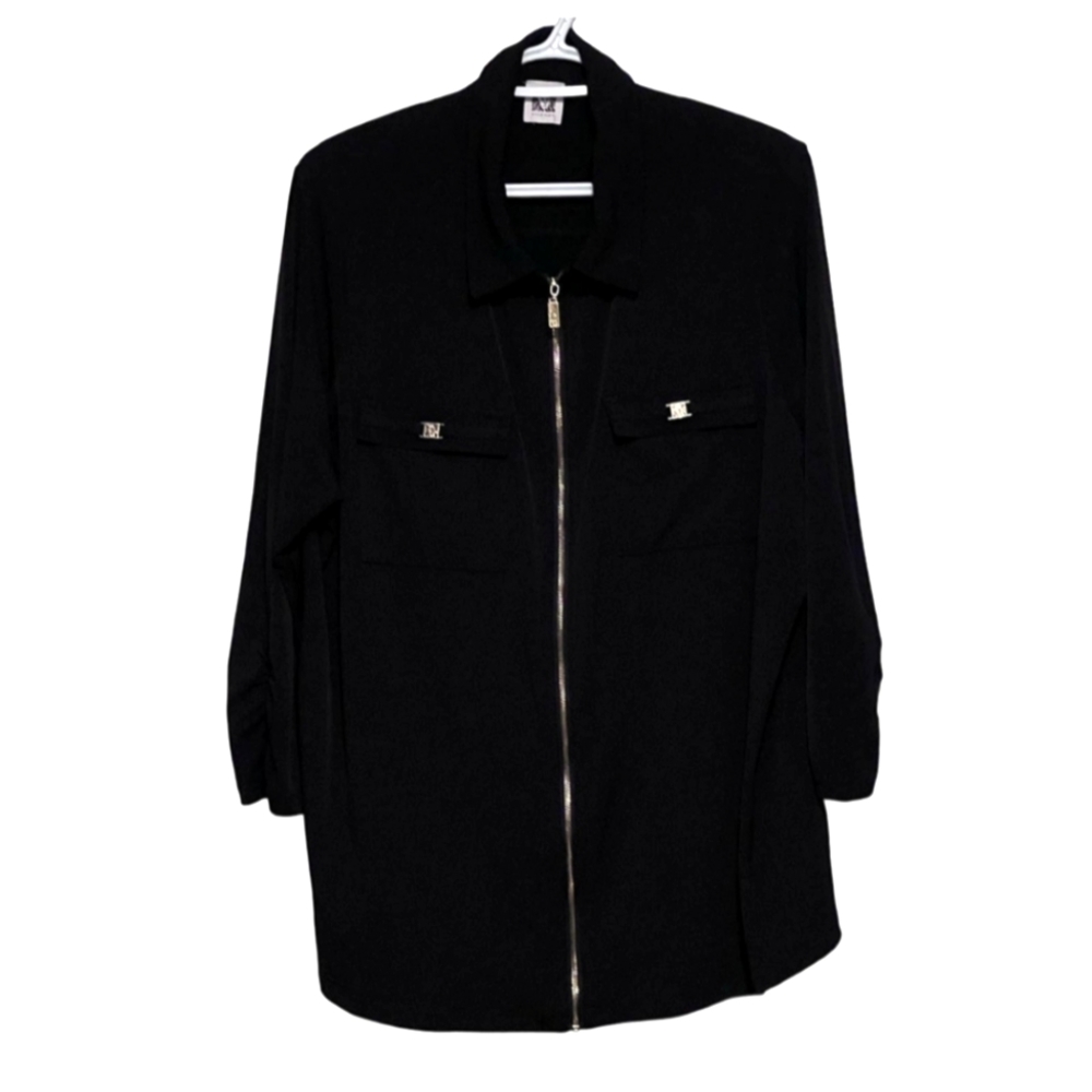 Anne Klein Women's Black Gold Zipper Long Sleeve Blouse Size: 1X